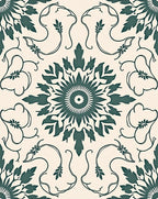 Jade Green Floral Medallion Ivory Rug