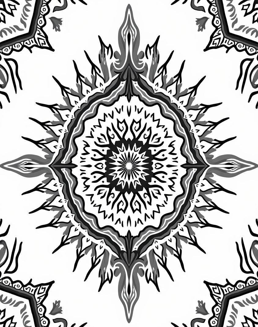 Monochromatic Floral Medallion Sunburst Rug