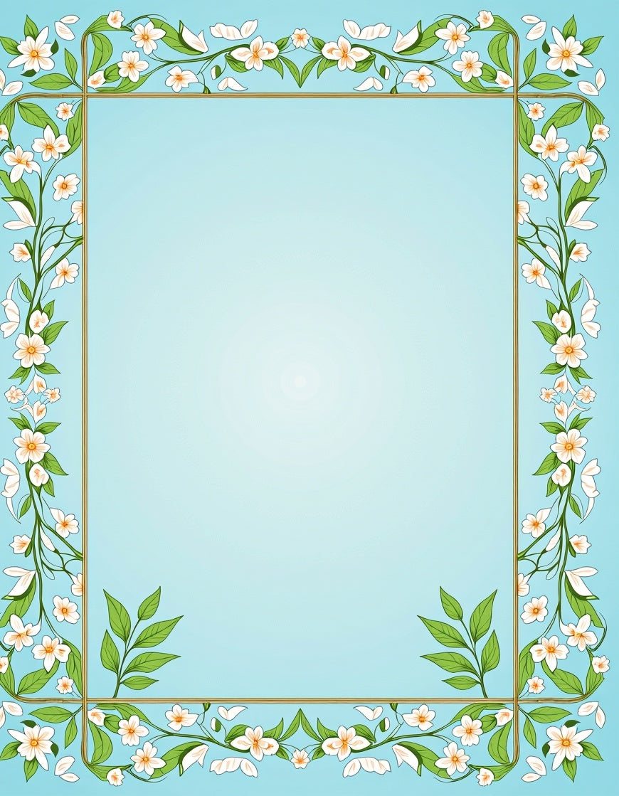 Pale Blue Floral Vine Border Rug