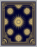 Radiant Sunburst Navy Gold Frame Rug