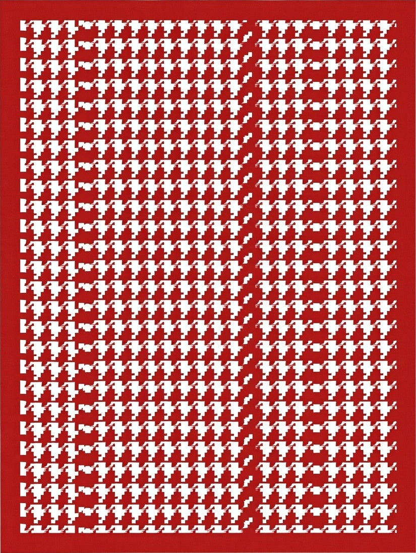 Red White Houndstooth Classic Check Rug