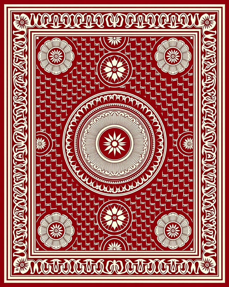 Crimson Mandala Floral Textured Rug