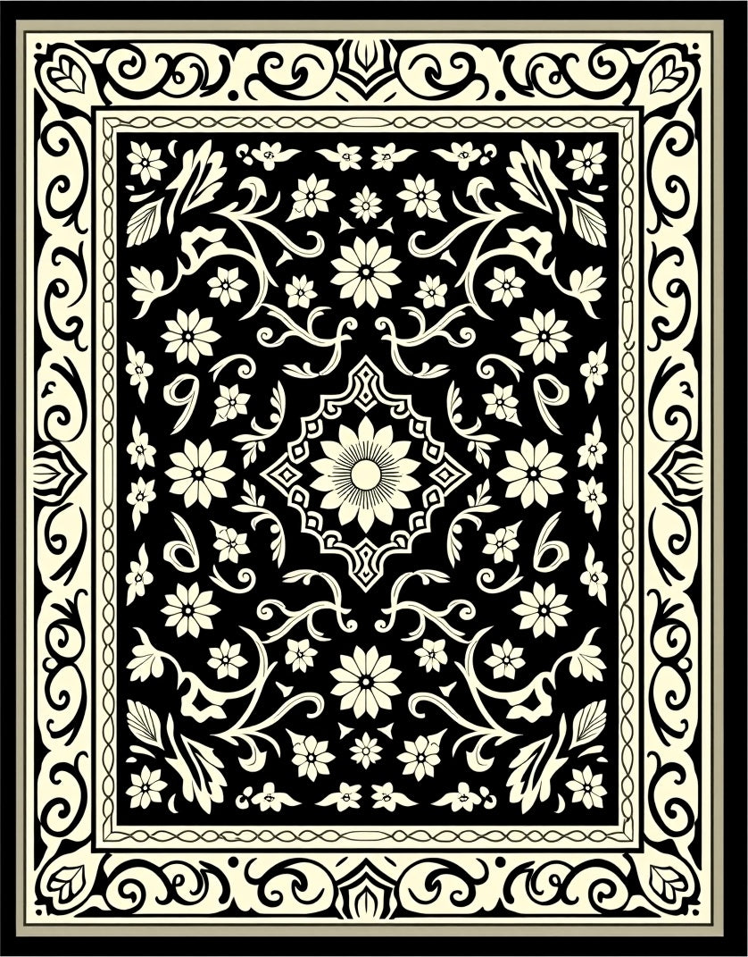 Black Ivory Floral Medallion Area Rug