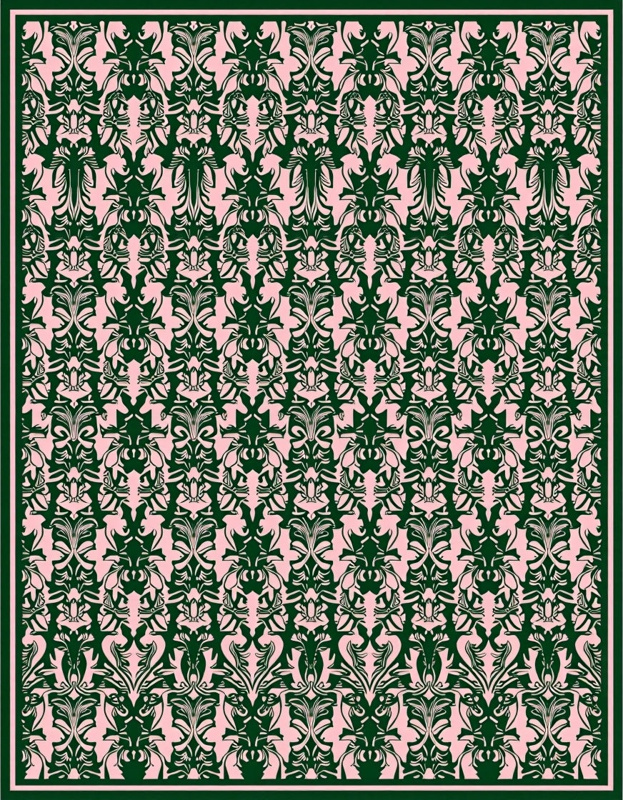Dark Pink Damask Scroll Work Rug