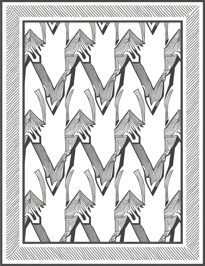Monochromatic Abstract Zigzag Geometric Rendering Rug
