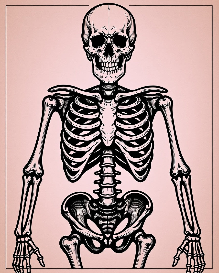 Bold Black Skeleton Rose Outline Rug