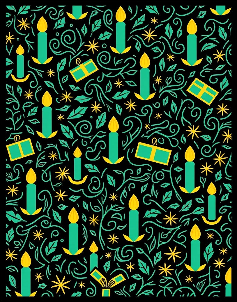 Teal Yellow Candle Flourish Celebration Rug