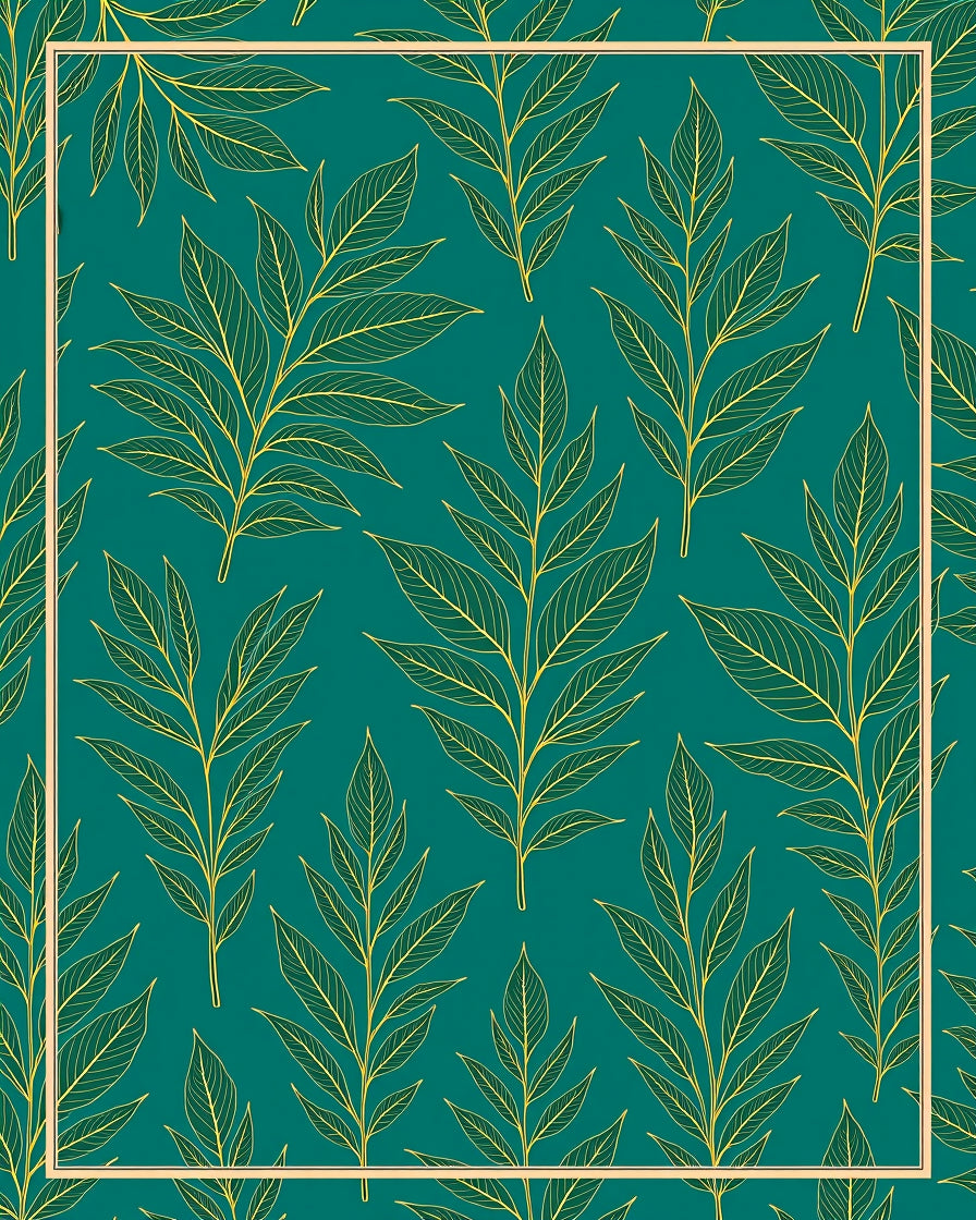 Teal Golden Branch Foliage Art Rug