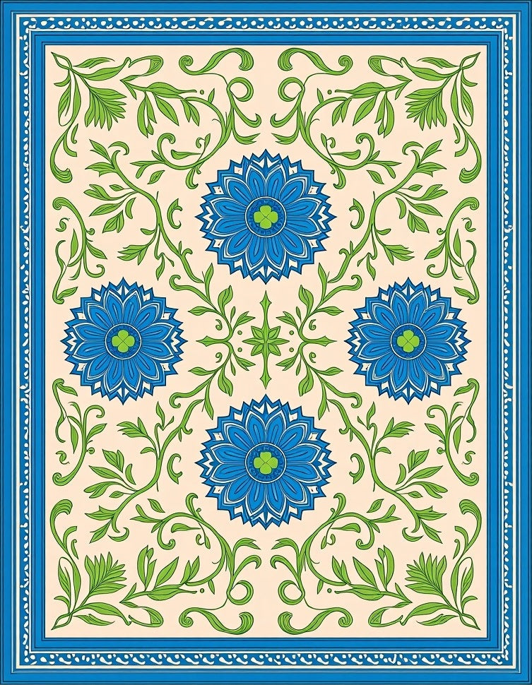 Blue Floral Botanical Vines Rug