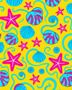 Bright Yellow Seashell Starfish Swirls Rug