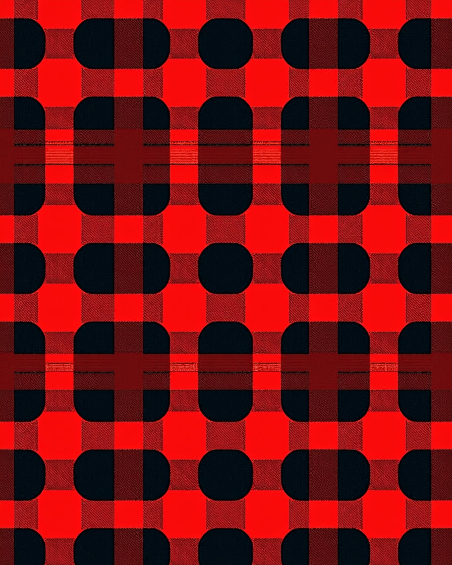 Bold Red Rounded Square Plaid Rug