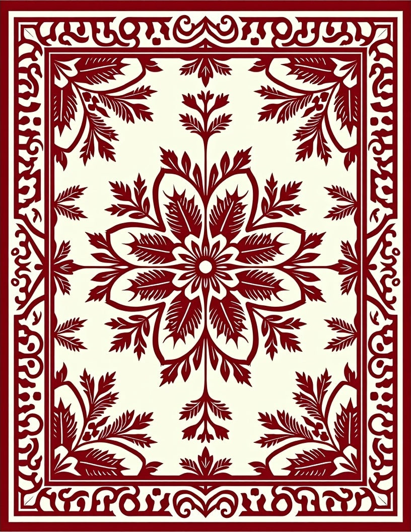 Burgundy Allover Floral Symmetry Rug