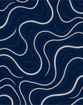 Deep Navy Swirling Lines Abstract Rug