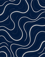 Deep Navy Swirling Lines Abstract Rug