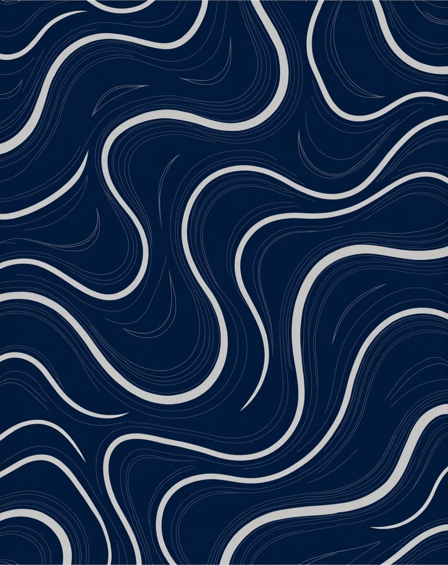 Deep Navy Swirling Lines Abstract Rug
