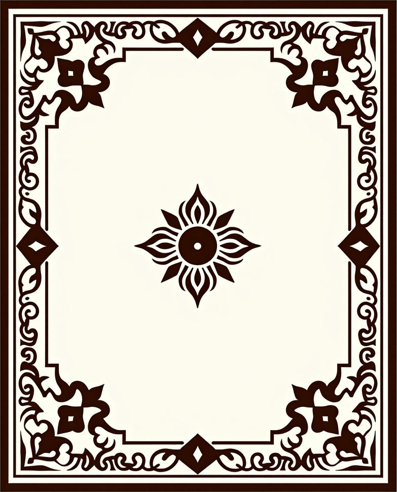 Brown Floral Scrollwork with Central Sunburst Rug