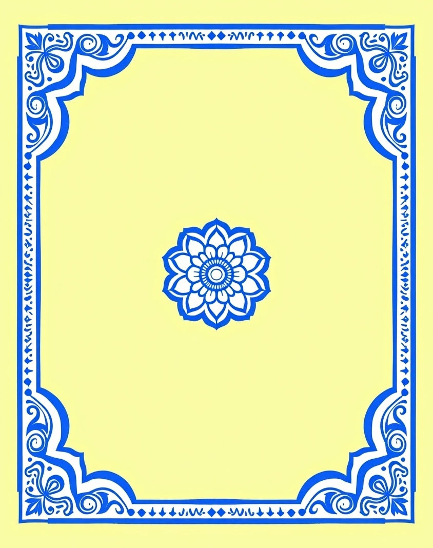 Light Yellow Blue Floral Medallion Border Rug