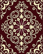 Crimson Floral Baroque Scroll Rug
