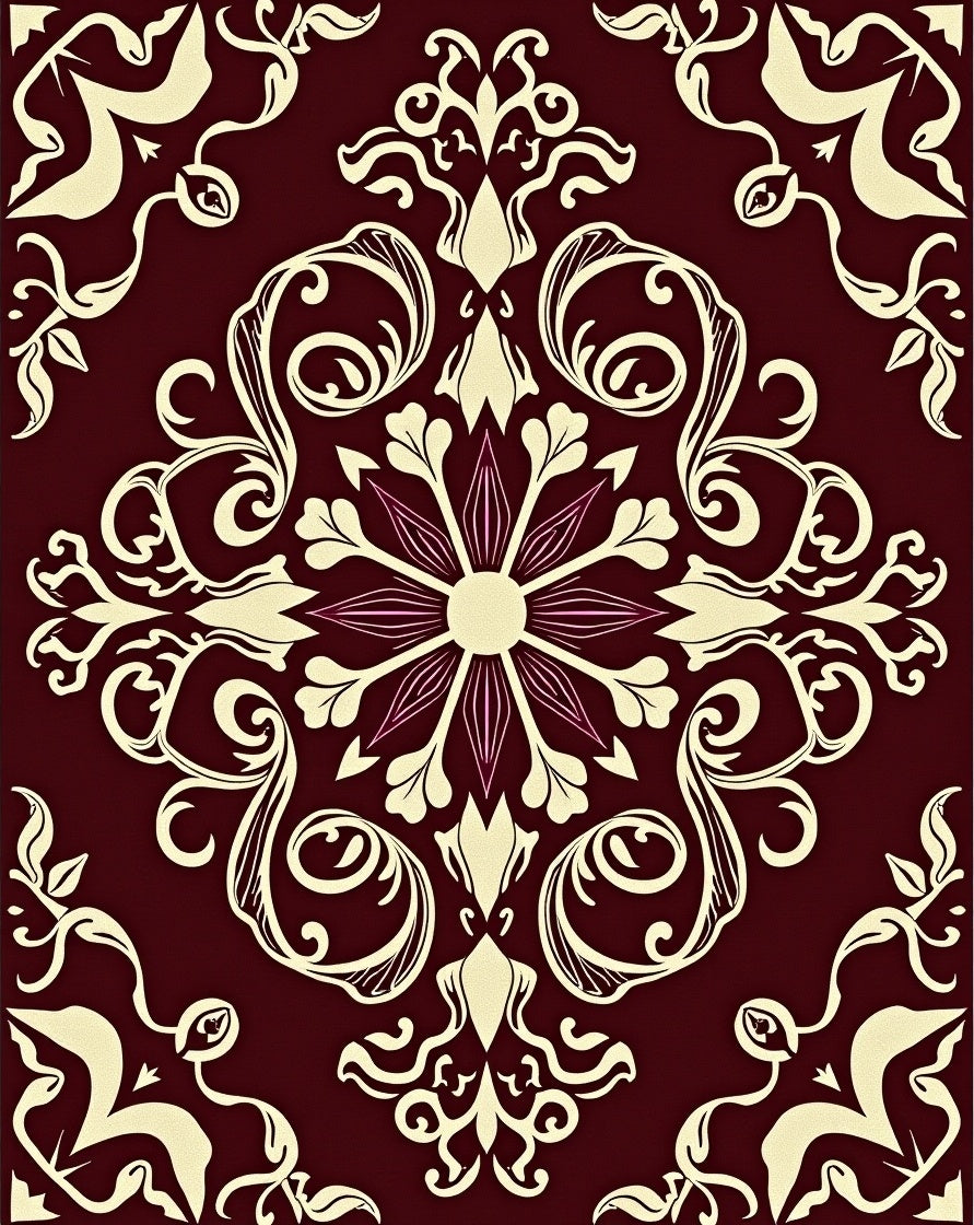 Crimson Floral Baroque Scroll Rug