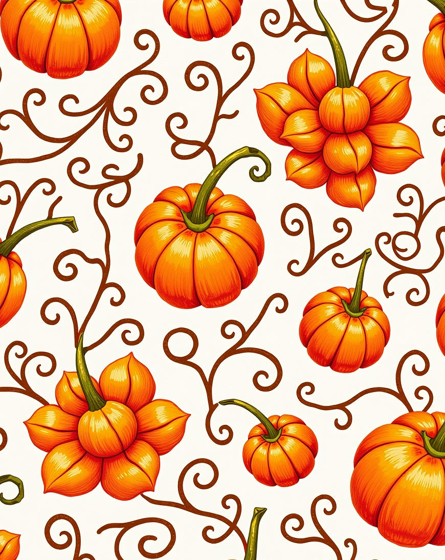 Autumn Orange Pumpkin Vine Swirls Rug