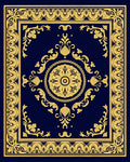 Elegant Gold Floral Medallion Navy Rug