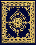 Elegant Gold Floral Medallion Navy Rug