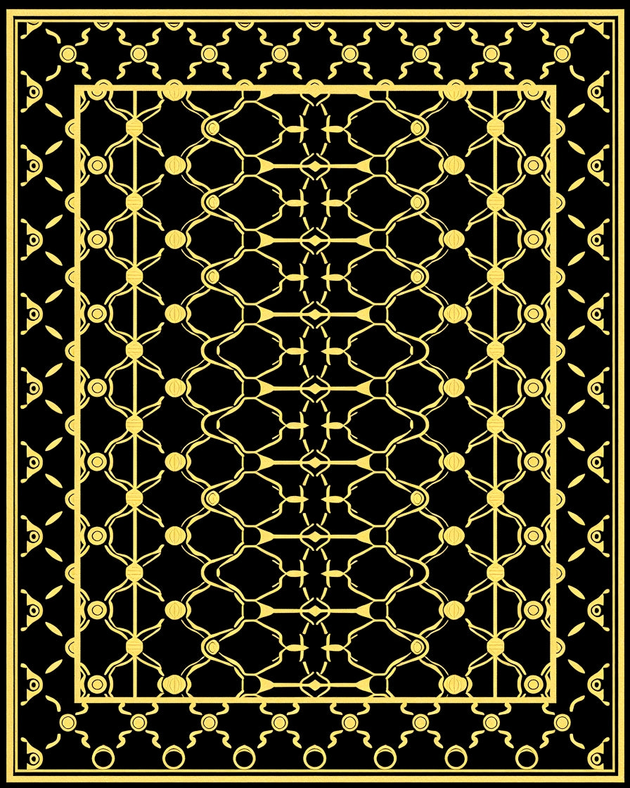 Golden Black Art Deco Lattice Rug