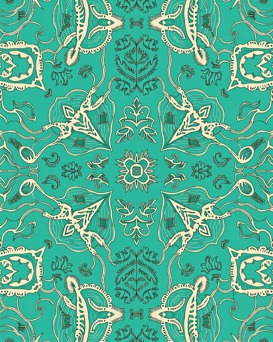 Detailed Teal Floral Medallion Rug