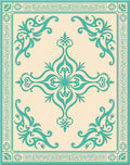 Cream Teal Classic Scroll Border Rug