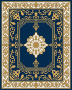 Midnight Blue Gold Baroque Medallion Rug