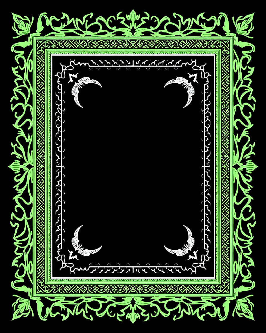 Ornate Neon Green Floral Scroll Frame Rug