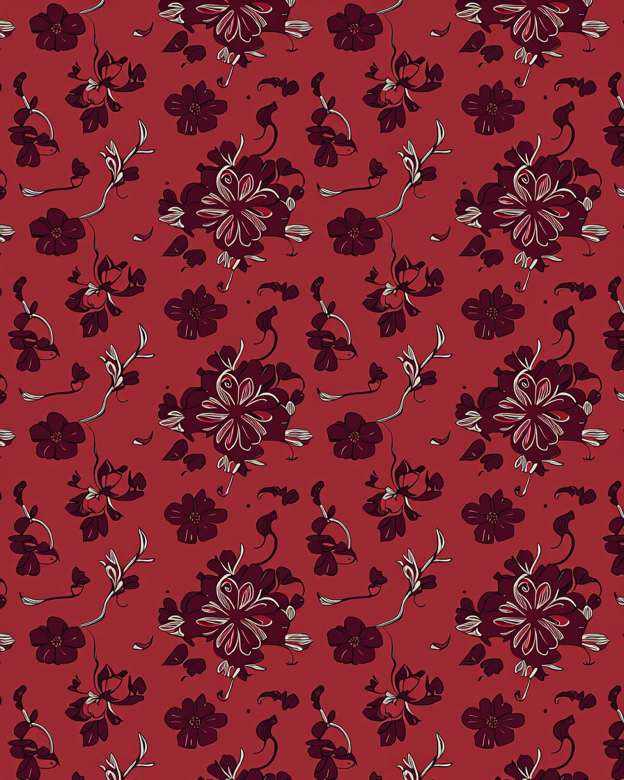 Crimson Dark Floral Vines Rug