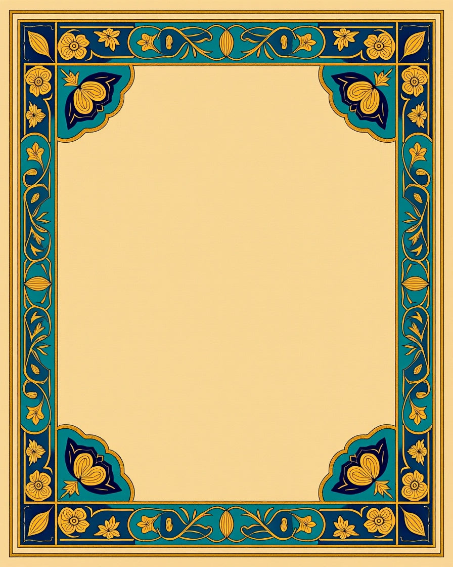 Vintage Yellow Blue Floral Border Rug