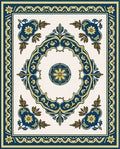 Ornate Blue Gold Floral Medallion Rug