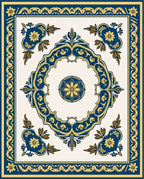Ornate Blue Gold Floral Medallion Rug