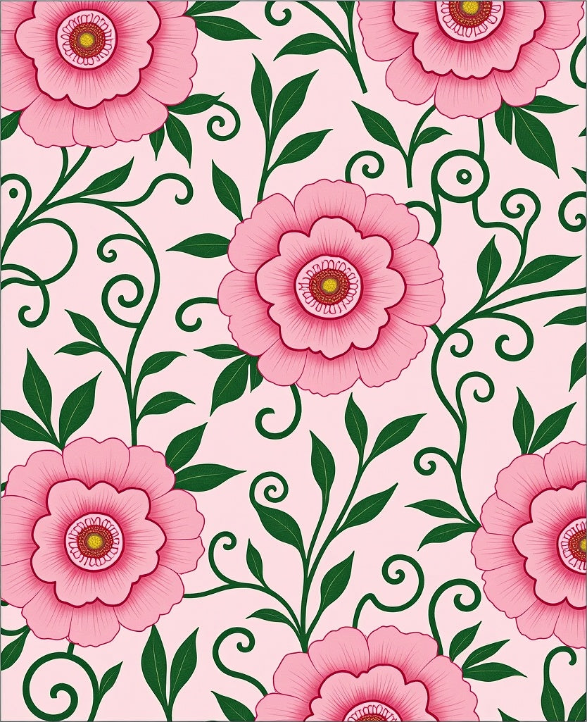 Pink Floral Vine Swirl Rug