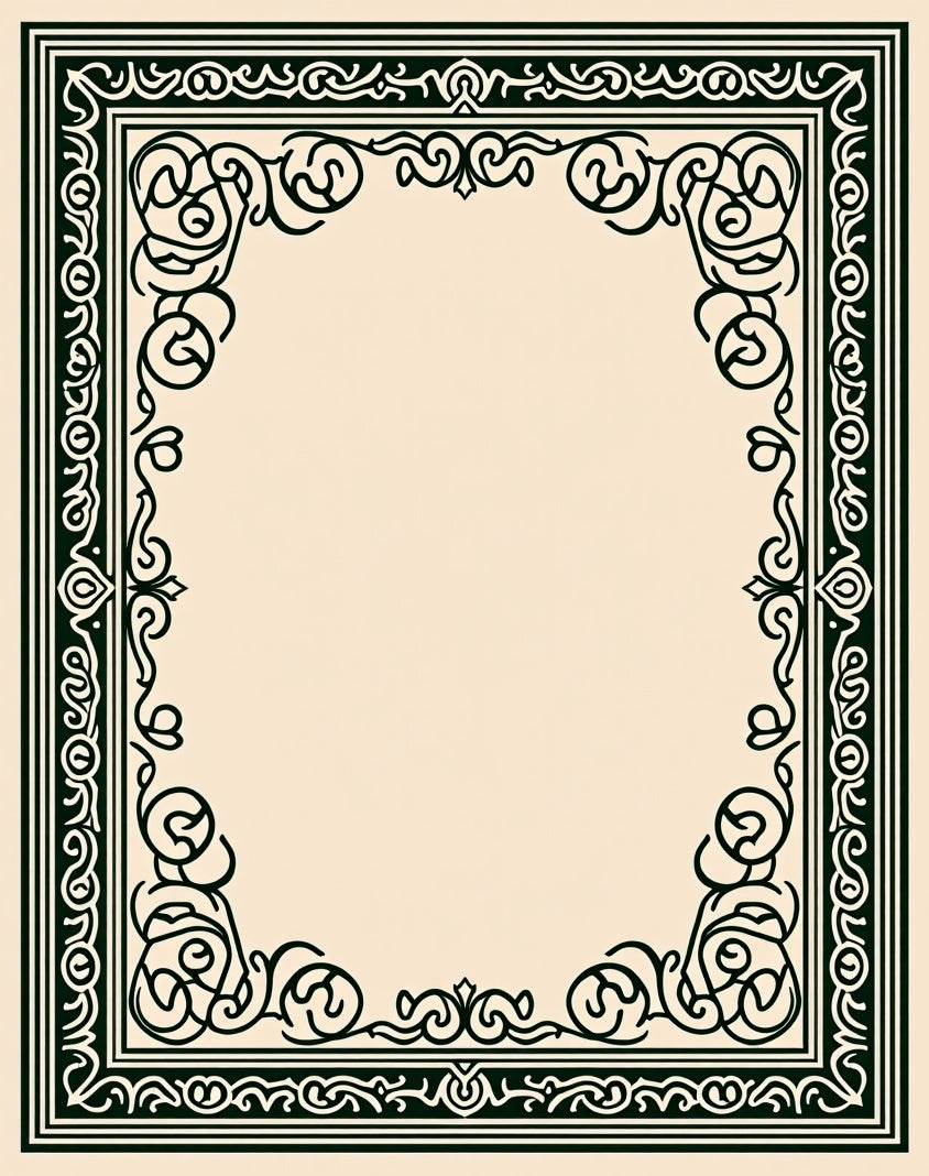 Dark Green Ornate Scrollwork Centerpiece Rug