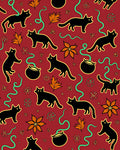 Spooky Black Cats Orange Leaves Cauldron Rug