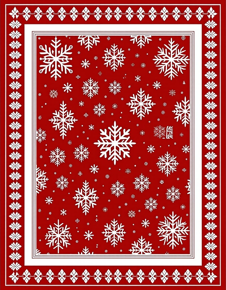 Festive Red Snowflakes Border Rug
