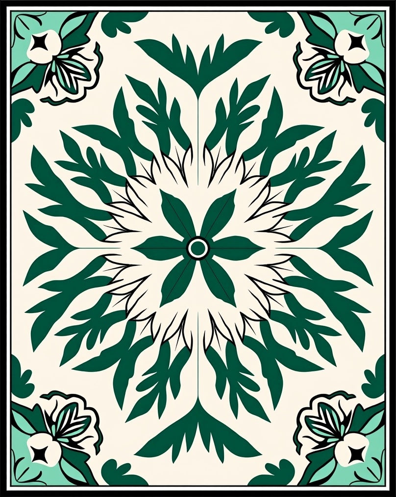 Emerald Green Floral Mandala Rug