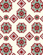 Crimson Green Starburst Diamond Medallions Rug