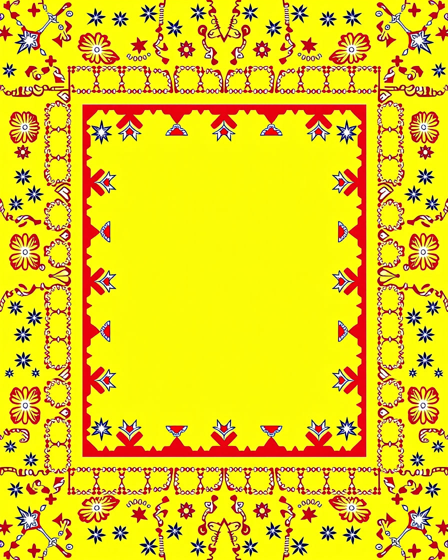 Red Yellow Floral Medallion Border Rug
