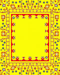 Red Yellow Floral Medallion Border Rug