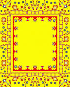 Red Yellow Floral Medallion Border Rug