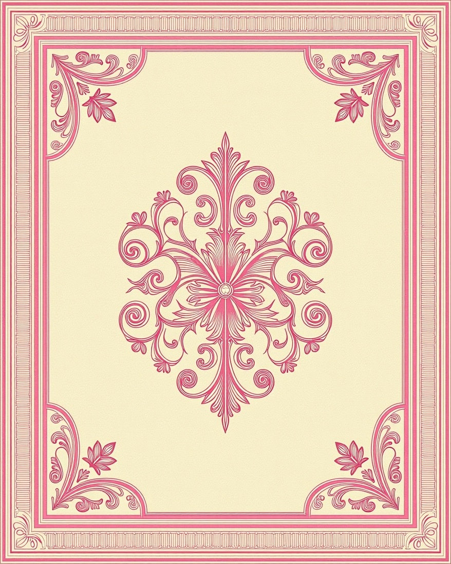 Pink Rococo Scrollwork Medallion Rug