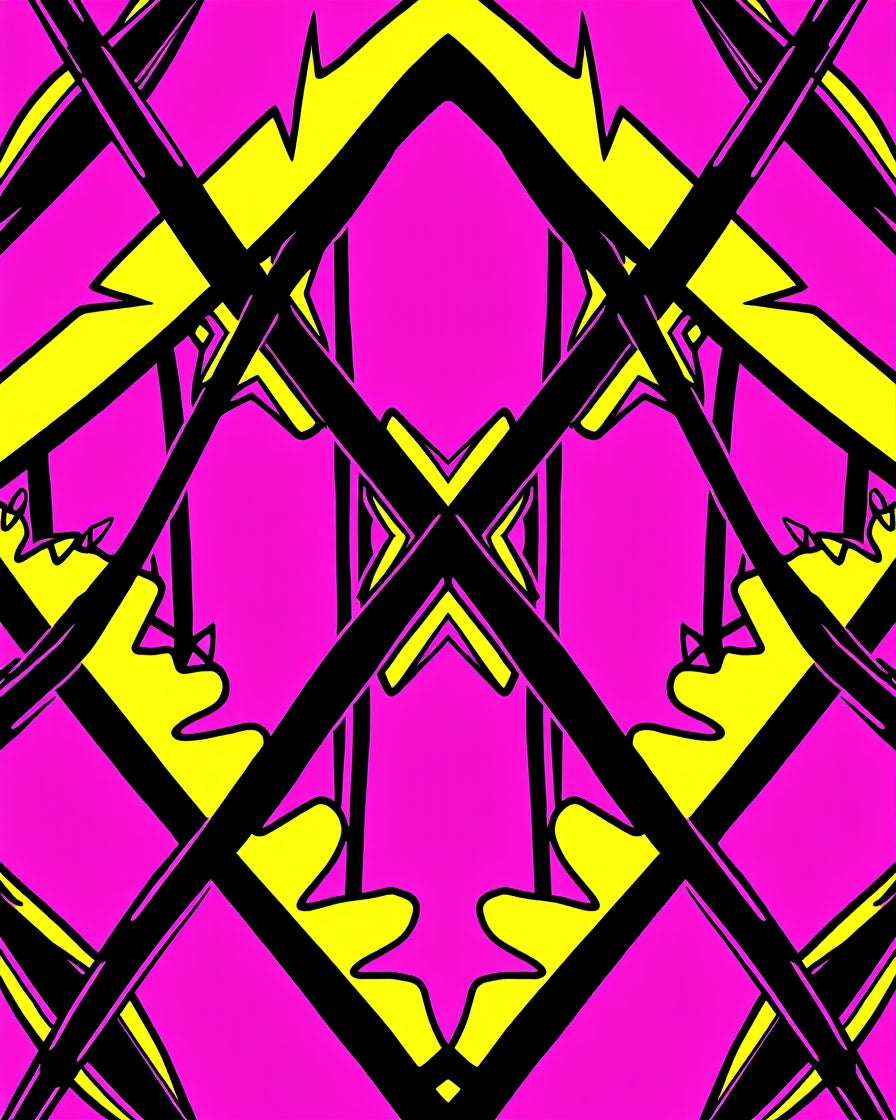 Bold Black Yellow Pink Intersecting Shapes Rug