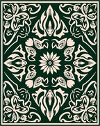 Forest Green Elaborate Floral Scroll Rug
