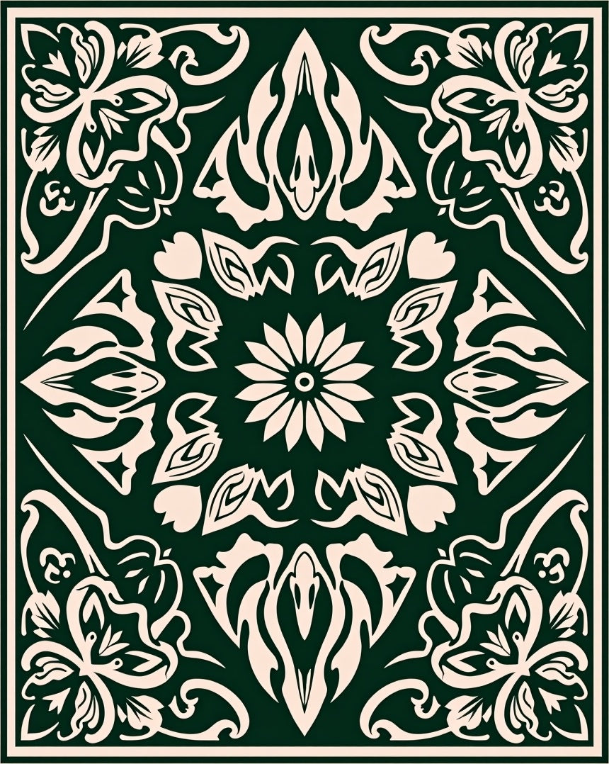 Forest Green Elaborate Floral Scroll Rug