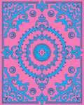 Bright Pink Sky Blue Scroll Medallion Rug