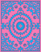 Bright Pink Sky Blue Scroll Medallion Rug